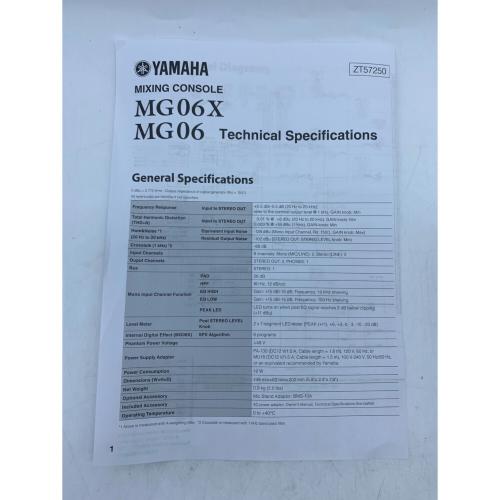 YAMAHA (ヤマハ) ミキシングコンソール MG06 取扱説明書欠品