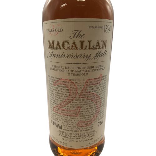 マッカラン (MACALLAN) スコッチウィスキー 43%  750ml アニバーサリーモルト 25年 未開封　1989年ボトリング