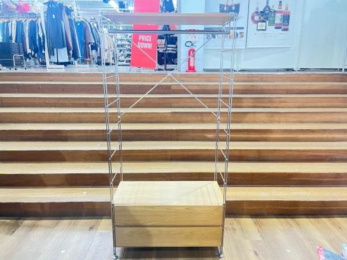 無印良品 (ムジルシリョウヒン) ユニットシェルフ ナチュラル×シルバー 14 2段引き出し・ハンガー付き WD840OK-SS ステンレス×オーク材