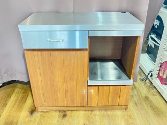 UNICO (ウニコ) キッチンカウンター ブラウン×シルバー 12 廃盤品 ステンレストップ スライド台 引出① STRADA