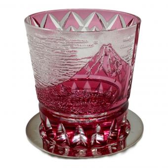 江戸切子 木村泰典作　富嶽三十六景「凱風快晴」に福菱　オールドグラス　金赤