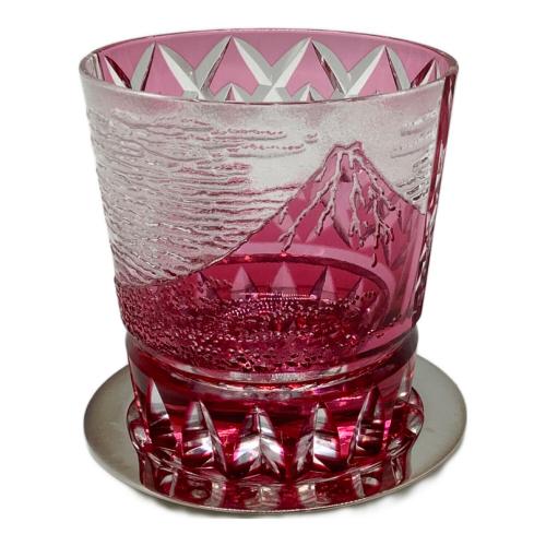 江戸切子 木村泰典作　富嶽三十六景「凱風快晴」に福菱　オールドグラス　金赤