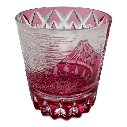 江戸切子 木村泰典作　富嶽三十六景「凱風快晴」に福菱　オールドグラス　金赤