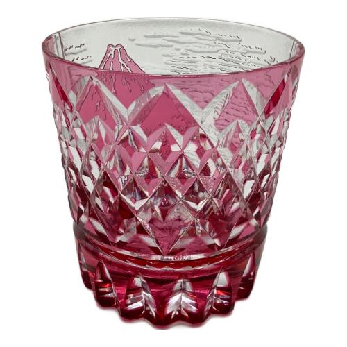 江戸切子 木村泰典作　富嶽三十六景「凱風快晴」に福菱　オールドグラス　金赤