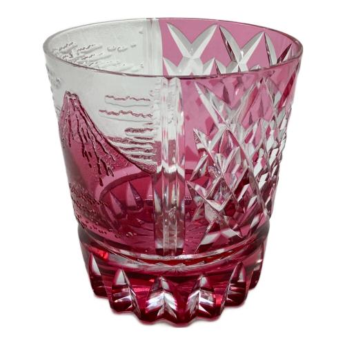 江戸切子 木村泰典作　富嶽三十六景「凱風快晴」に福菱　オールドグラス　金赤