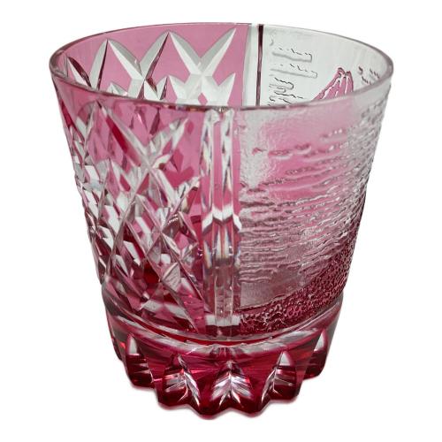 江戸切子 木村泰典作　富嶽三十六景「凱風快晴」に福菱　オールドグラス　金赤