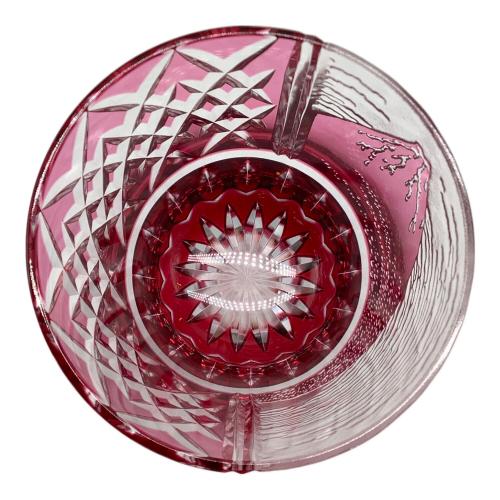 江戸切子 木村泰典作　富嶽三十六景「凱風快晴」に福菱　オールドグラス　金赤