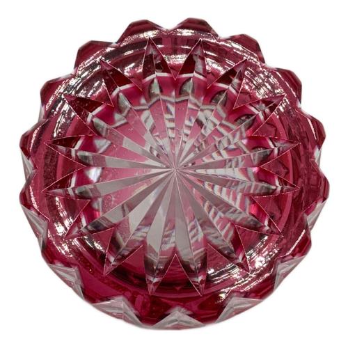 江戸切子 木村泰典作　富嶽三十六景「凱風快晴」に福菱　オールドグラス　金赤