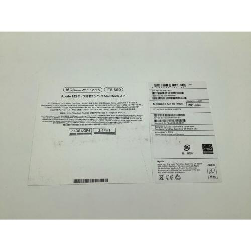 Apple (アップル) MacBook Air(2023） RAM:16GB SSD:1TB 15.3インチ