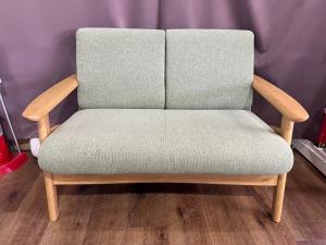 浜本工芸 (ハマモトコウゲイ) 2人掛けソファー L-3900 幅:約117㎝ ナチュラル×グリーン　オーク材