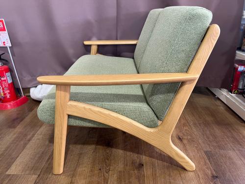 浜本工芸 (ハマモトコウゲイ) 2人掛けソファー L-3900 幅:約117㎝ ナチュラル×グリーン　オーク材