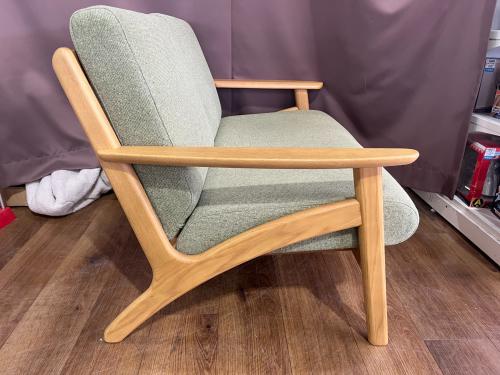 浜本工芸 (ハマモトコウゲイ) 2人掛けソファー L-3900 幅:約117㎝ ナチュラル×グリーン　オーク材