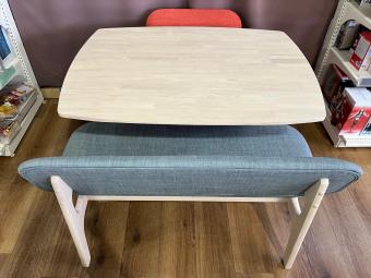 ニトリ ベンチダイニング3点セット 旧モデル 幅:約120㎝ ナチュラル×グレー×レッド リラックスワイド