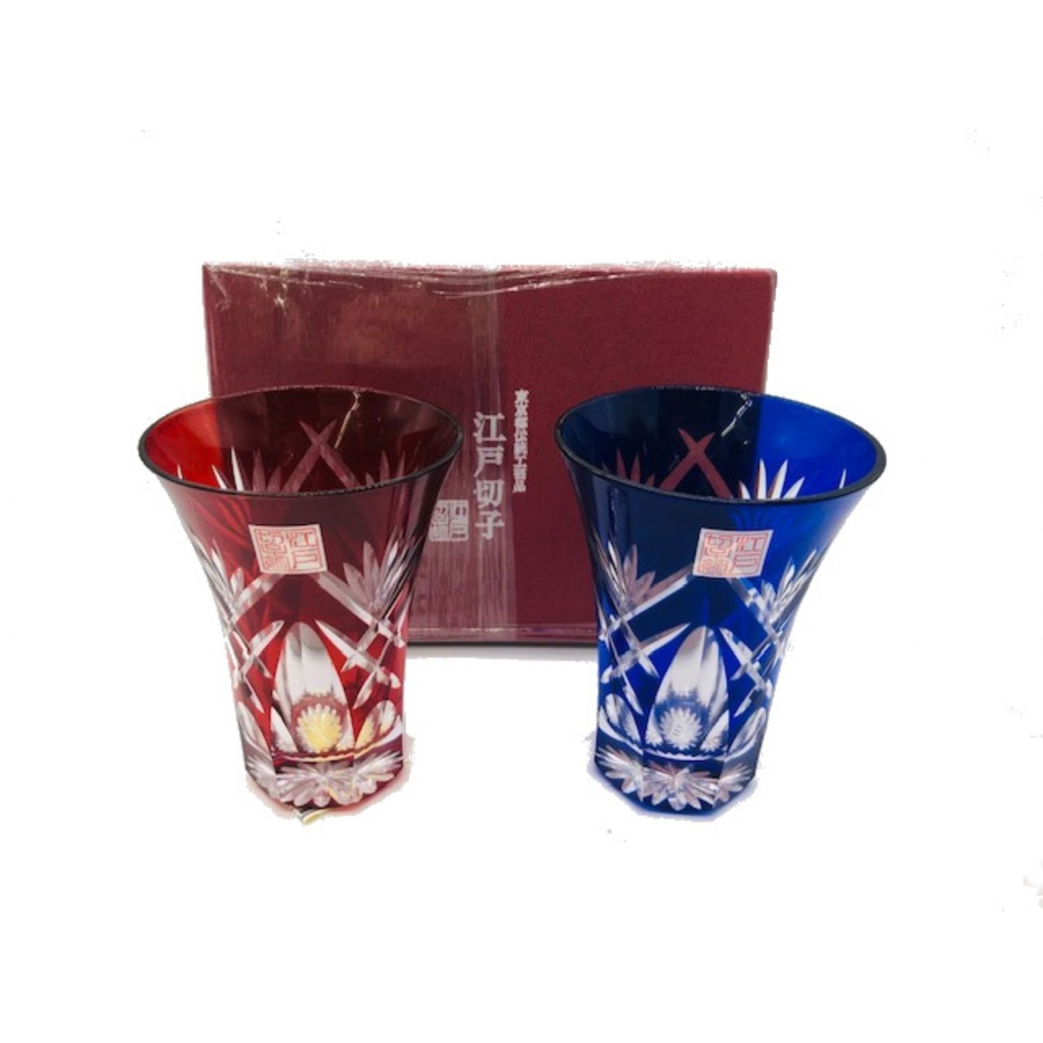 ヒロタグラスクラフト ペアグラス 朝顔グラス 2pセット 四つ割剣矢来 江戸切子 トレファクonline