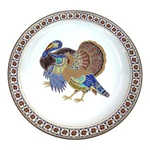 北山雲平 飾り皿 七面鳥図