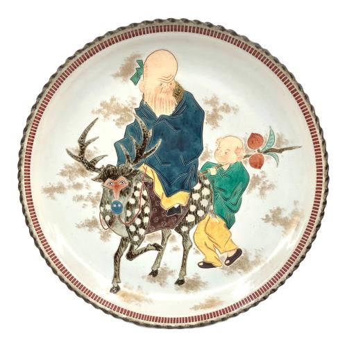 九谷焼 (クタニヤキ) 壽老人 額皿 中村翠恒 作 秋塘陶園 共箱・栞付