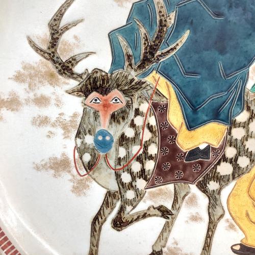 九谷焼 (クタニヤキ) 壽老人 額皿 中村翠恒 作 秋塘陶園 共箱・栞付