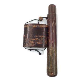 桜皮細工 (オウヒザイク) 総樺 煙管具 キセル  煙草入 時代物 クラックあり
