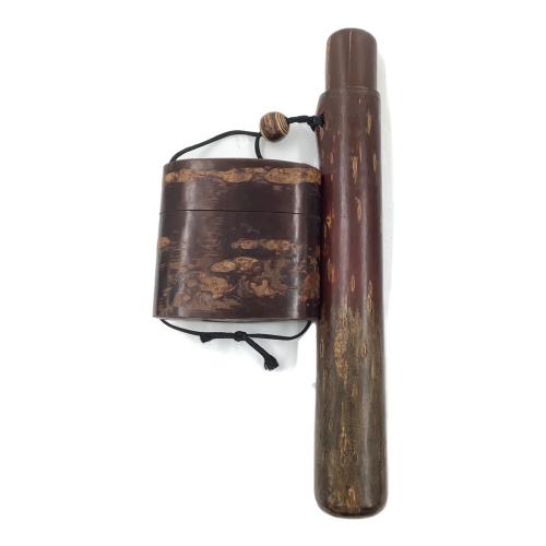 桜皮細工 (オウヒザイク) 総樺 煙管具 キセル  煙草入 時代物 クラックあり