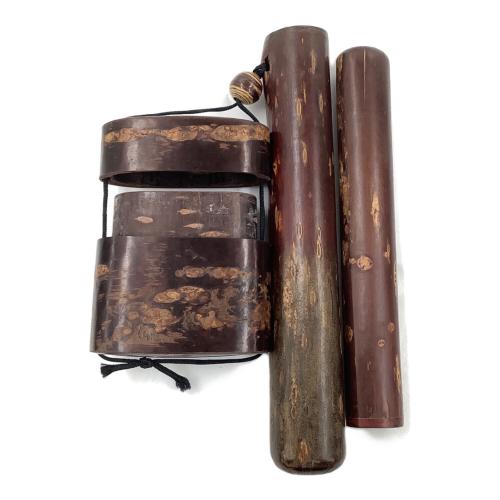 桜皮細工 (オウヒザイク) 総樺 煙管具 キセル  煙草入 時代物 クラックあり