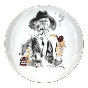 増田 誠 陶器プレート 「パイプを噛む老紳士」