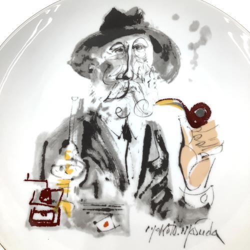 増田 誠 陶器プレート 「パイプを噛む老紳士」