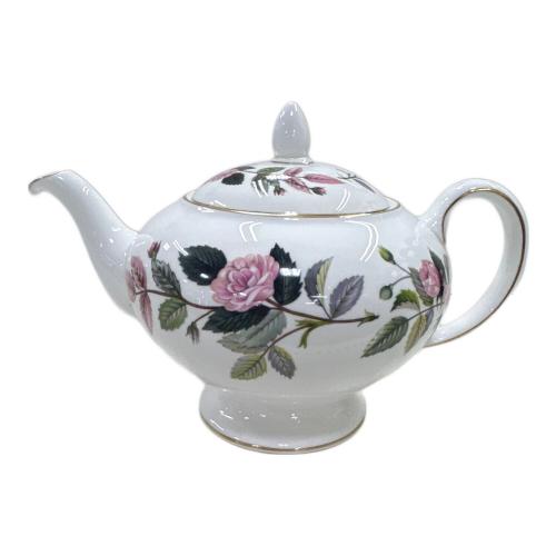 Wedgwood (ウェッジウッド) ティーポット 付け根ヒビ有 黒壺 ホワイト×ピンク ハザウェイローズ