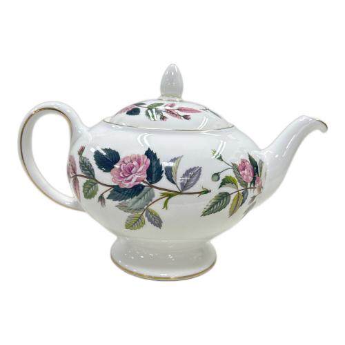 Wedgwood (ウェッジウッド) ティーポット 付け根ヒビ有 黒壺 ホワイト×ピンク ハザウェイローズ