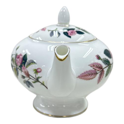 Wedgwood (ウェッジウッド) ティーポット 付け根ヒビ有 黒壺 ホワイト×ピンク ハザウェイローズ