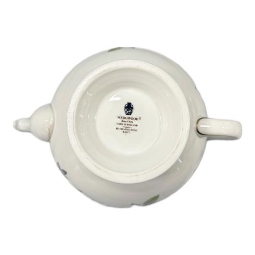 Wedgwood (ウェッジウッド) ティーポット 付け根ヒビ有 黒壺 ホワイト×ピンク ハザウェイローズ