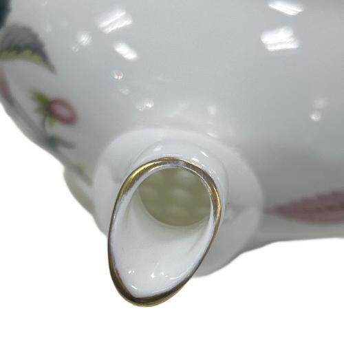 Wedgwood (ウェッジウッド) ティーポット 付け根ヒビ有 黒壺 ホワイト×ピンク ハザウェイローズ