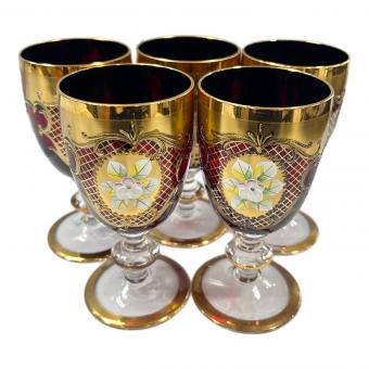 Bohemia (ボヘミア) ベネチアングラス レッド×ゴールドカラー(色) 5Pセット ハガレ有