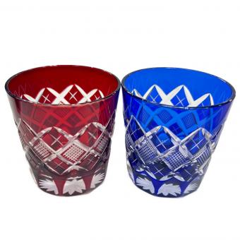 太武朗工房 (タブロウコウボウ) 矢来魚子紋江戸切子 赤・ルリ TB90422RB 2Pセット TABLEAU