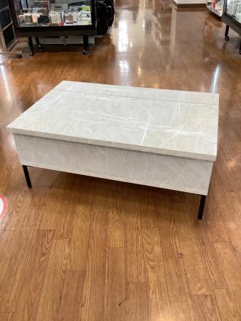 昇降デスク(手動) ベージュ ロータイプ 石目調 収納付