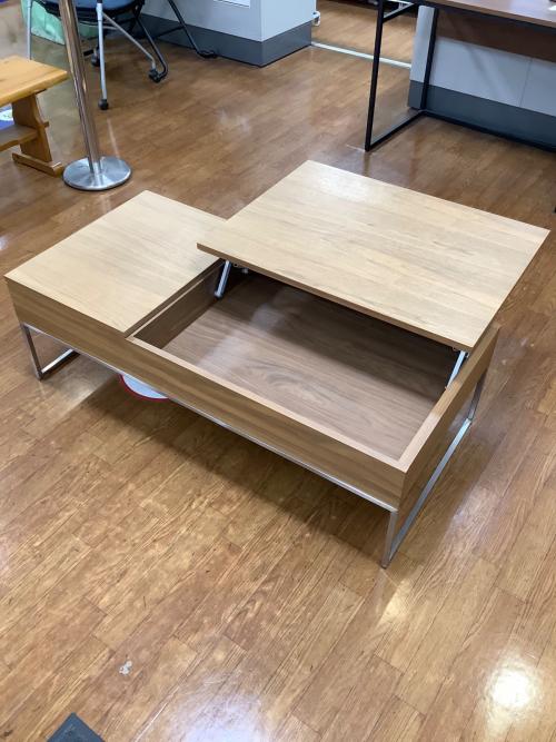 ローテーブル ナチュラル×シルバー 昇降式