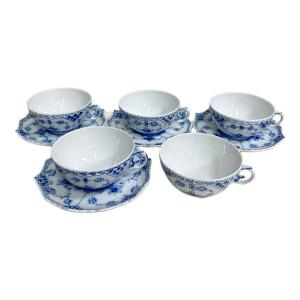 ROYAL COPENHAGEN (ロイヤル・コペンハーゲン) カップ&ソーサー ブルーフルーテッド・フルレース ソーサー1枚欠品 カップ5･ソーサー4Pセット