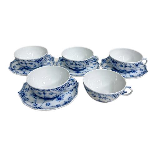ROYAL COPENHAGEN (ロイヤル・コペンハーゲン) カップ&ソーサー ブルーフルーテッド・フルレース ソーサー1枚欠品 カップ5･ソーサー4Pセット
