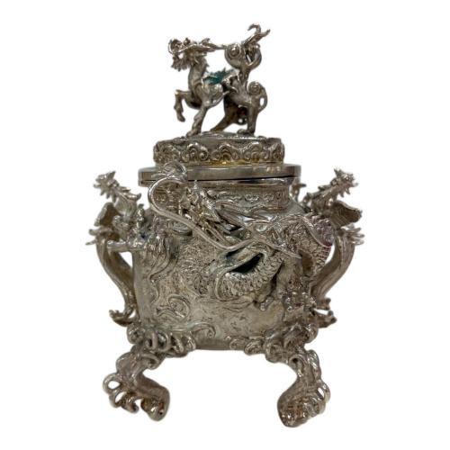 高岡銅器 (タカオカドウキ) 洋銀 香炉 龍の炎 緑青 有