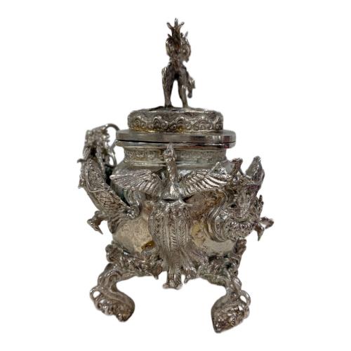 高岡銅器 (タカオカドウキ) 洋銀 香炉 龍の炎 緑青 有