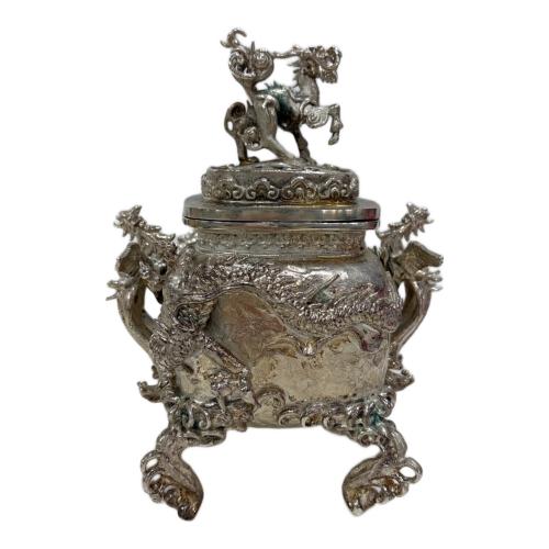 高岡銅器 (タカオカドウキ) 洋銀 香炉 龍の炎 緑青 有