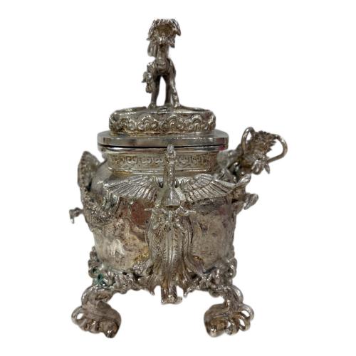 高岡銅器 (タカオカドウキ) 洋銀 香炉 龍の炎 緑青 有