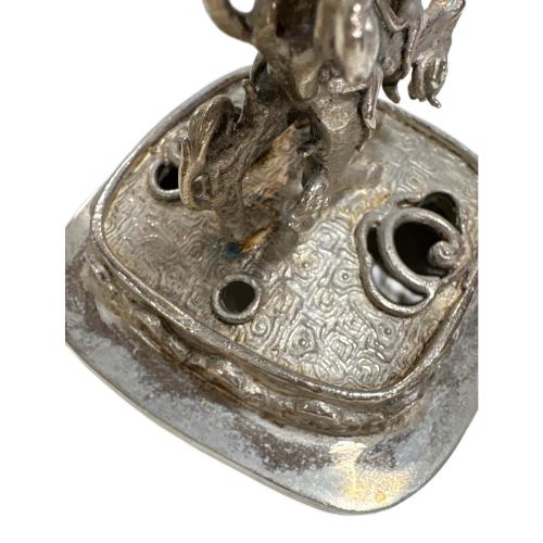 高岡銅器 (タカオカドウキ) 洋銀 香炉 龍の炎 緑青 有