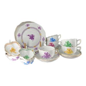 Herend (ヘレンド) アポニーシリーズ5色セット アポニーシリーズ カップ&ソーサー×5・プレート×5・ボウル×5