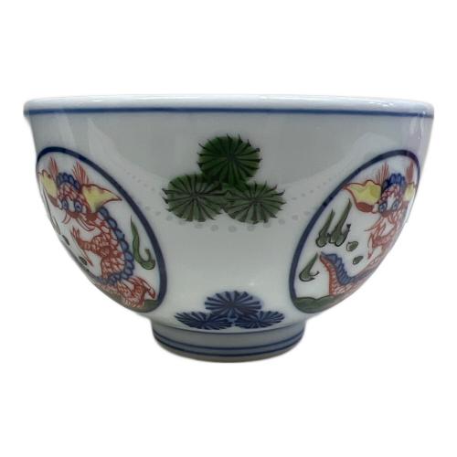 源右衛門窯 (ゲンエモンガマ) 茶碗 染錦松丸紋龍絵飯碗