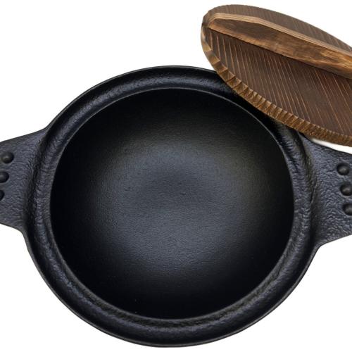 南部鉄器 (ナンブテッキ) 木蓋付き鉄鍋