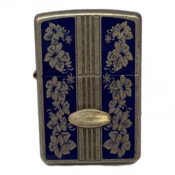 ZIPPO (ジッポ) オイルライター 2002年製 ハイビスカス ネイビー