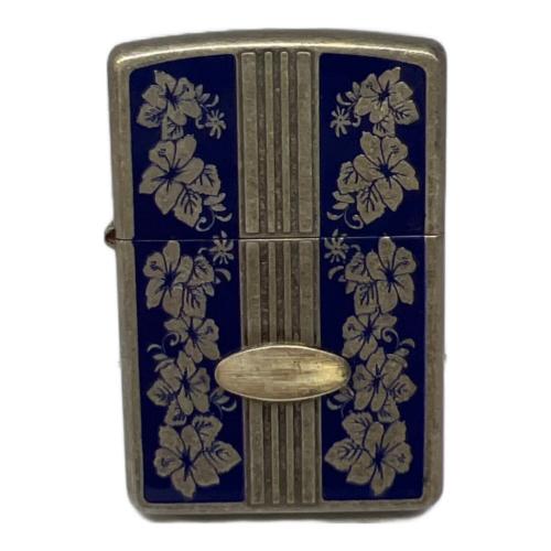 ZIPPO (ジッポ) オイルライター 2002年製 ハイビスカス ネイビー
