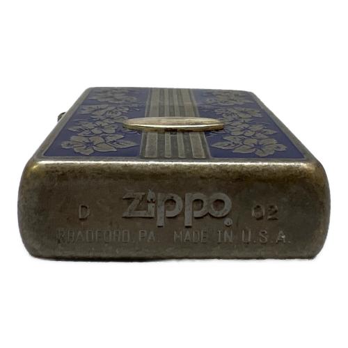 ZIPPO (ジッポ) オイルライター 2002年製 ハイビスカス ネイビー