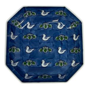 源右衛門窯 (ゲンエモンガマ) 中方皿 染錦水鳥図