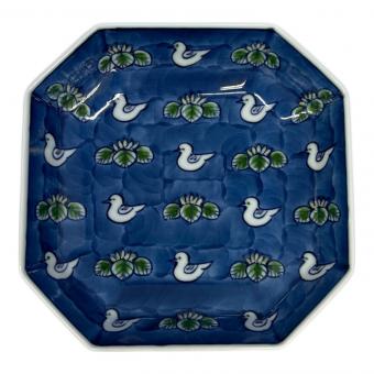 源右衛門窯 (ゲンエモンガマ) 中方皿 染錦水鳥図